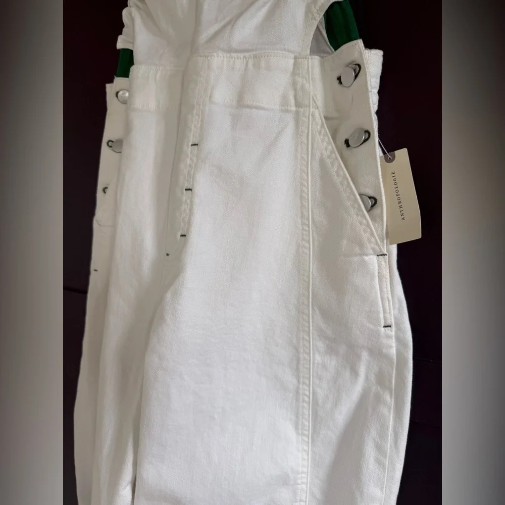 Anthropologie Pilcro Kenna Heritage White & Green Barrel Overalls • S • NWT - Picture 9 of 14
